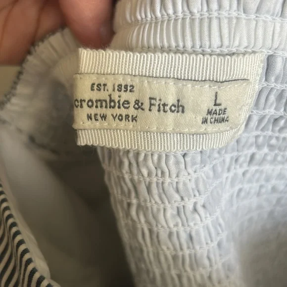 Abercrombie & Fitch Navy Blue White Striped Strapless Top L - Picture 2 of 3